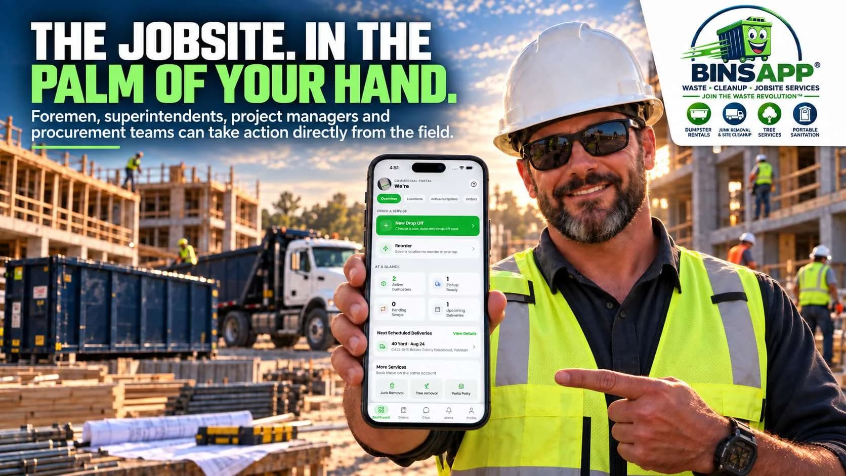 Superintendent on a jobsite using the BINS APP field phone